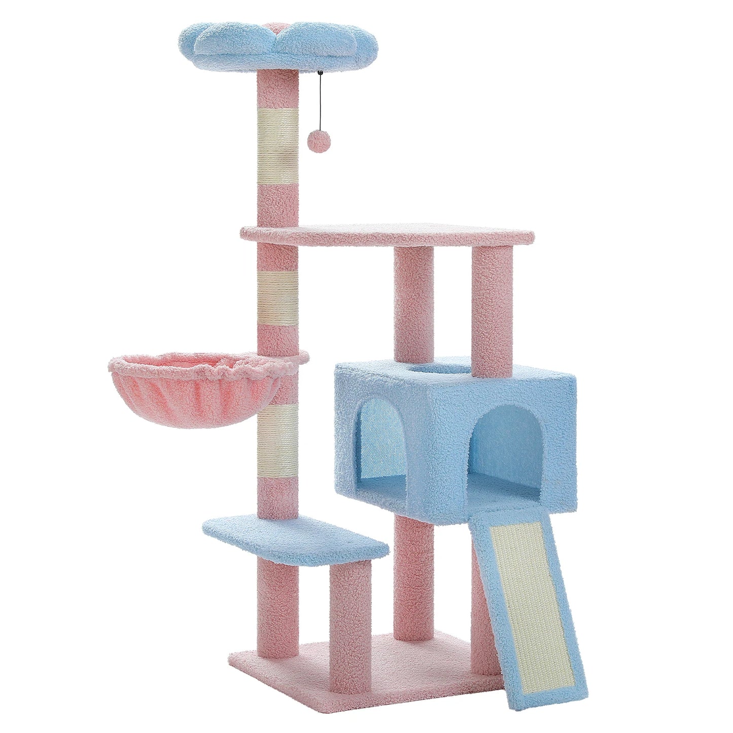 Flower Cat Tree, Multi-Level Cat Tower with Sisal Scratching Posts, Hammock, Ramp, Top Perch, Cat Condo for Indoor, Kitten Toys
