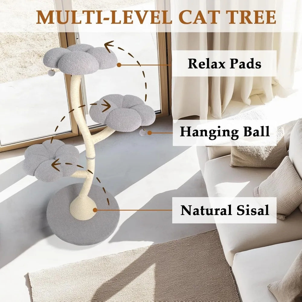 Cat Tree for Indoor Cats, Cat Tower with Cozy Flower Perch, Scratching Post Fully Wrapped Sisal Pole, Kittens Activity Center wi