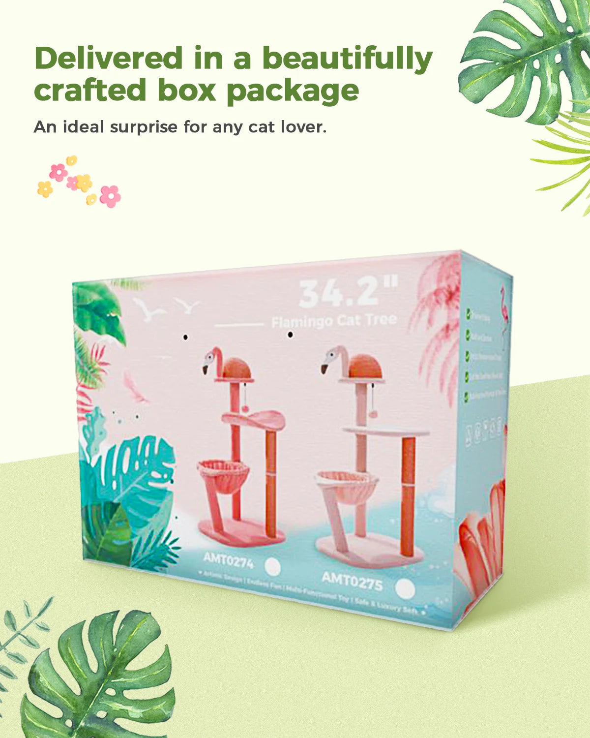 Multi-Level Flamingo Cat Tree with Scratching Posts, Hammock, Perch, Cute Cat Tower, Indoor Pink Cat Scratcher, Kittens Toys