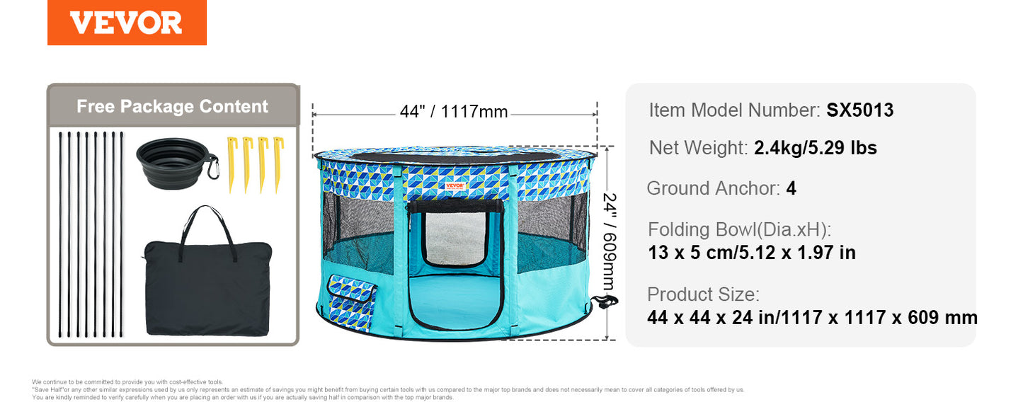 VEVOR Portable Foldable Pet Playpen Tent Crate Kennel Waterproof Puppy Shelter for Dog Cat Cages Indoor Outdoor Travel Camping
