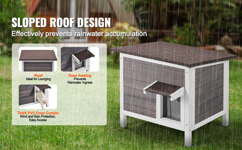 SucceBuy Outdoor Cat House Weatherproof, Feral Cat Shelter for Cat Outdoor Wooden Cat Rabbit House with All-Round Foam Insulated
